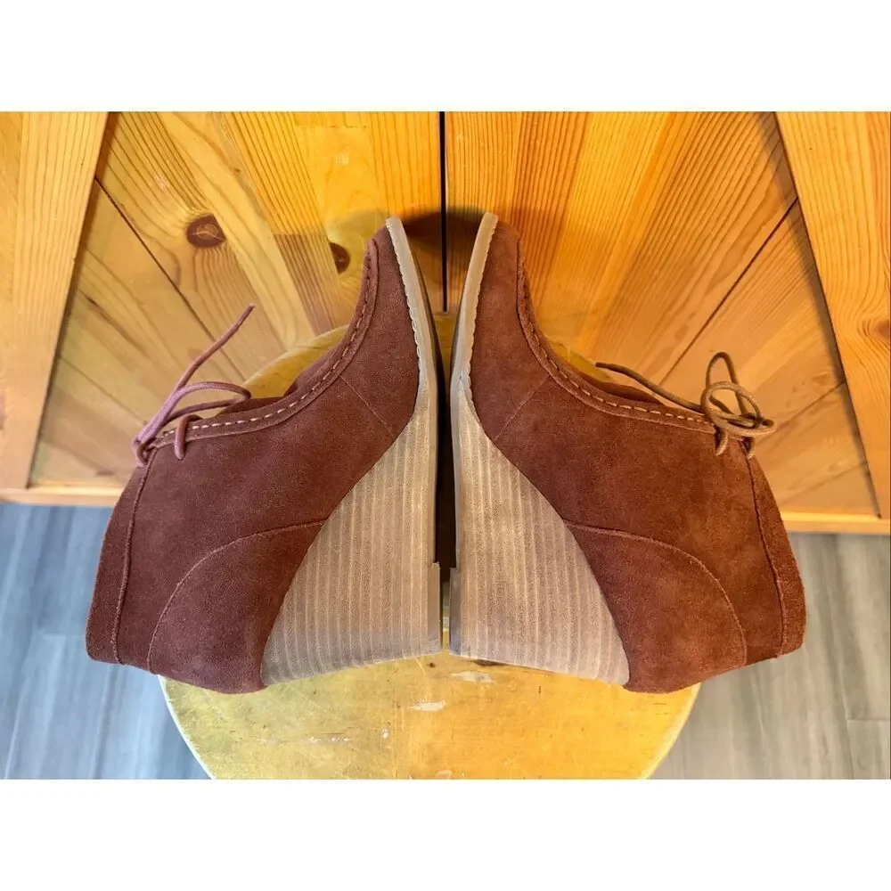 Lucky Brand Ysabel Wedge Ankle Booties In Rust Colored Suede 9M Read